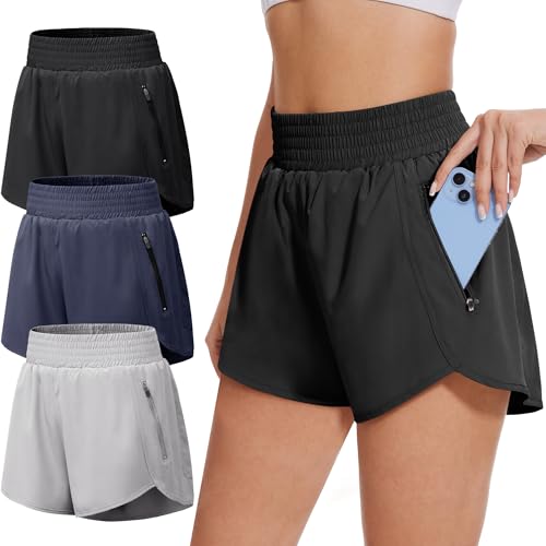 Women's Athletic Shorts with Pockets - 5 Pack, Medium, Black Navy Grey