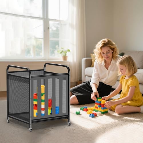 niffgaff Large Rolling Ball Storage Cart ? Metal Ball Bin with Lockable Wheels and Elastic Straps, Holds Basketballs, Soccer Balls, Toys and Sports Equipment, Indoor & Outdoor Organizer ? Black