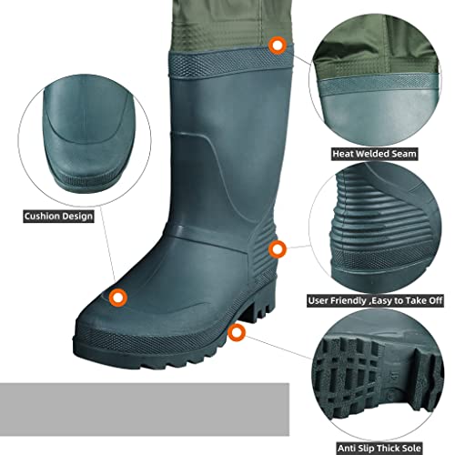 Greenwater Waterproof Chest Waders for Men & Women with Boots - Green, M9/W11