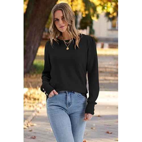 Womens Sweaters Fall Fashion 2025 Long Sleeve Button Cuff Soft Knit Pullover Trendy Tops Dressy Casual Blouses