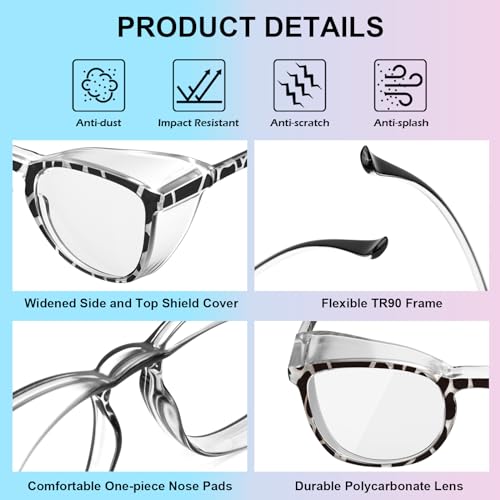 OXG 3 Pack Stylish Safety Glasses - Rainbow Pink Green Variations for Nurses
