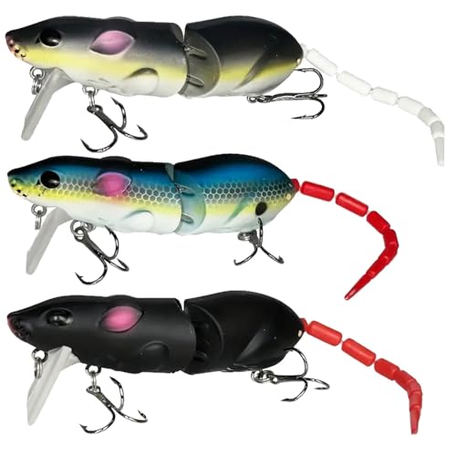 Topwater Mouse Fishing Lures 3-Pack for Freshwater & Saltwater Bass Trout Pike