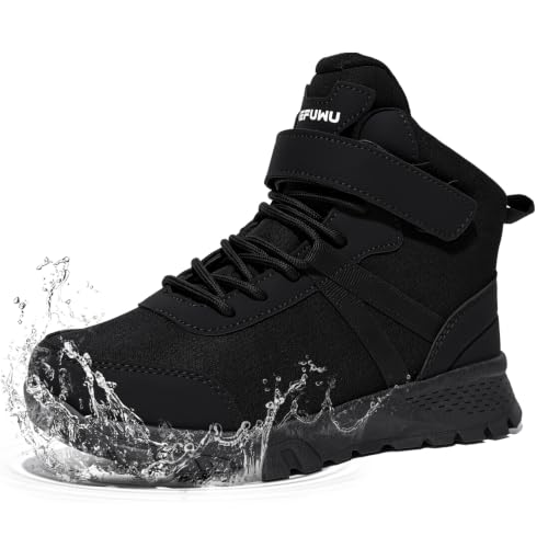 Kids Waterproof Non-Slip Hiking Boots for Girls and Boys - Midnight Black, Size 3 Big Kid