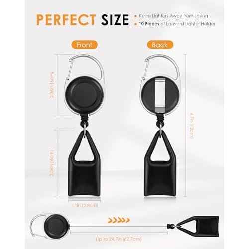 10 Pcs Retractable Lighter Clip Holder, Keychain Lighter Leash with Clip (Black)
