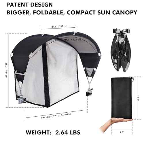 Universal Chair Umbrella Canopy, UPF 50+ Sun Shade with Adjustable Clamp, Fits Most Brands¡¯ Beach, Camping, Lawn, Tanning, Zero Gravity, Lounge & Fishing Chairs, Patent Design