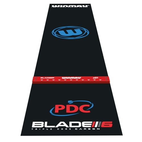 Winmau Pro Zone Precision PVC Darts Mat with Integrated Raised Darts Oche Line - Full Length - Sleek Black Design - Professional Dart Accessories