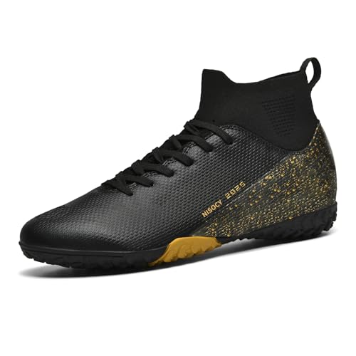 Men's Soccer Shoes High-Top Football Cleats Outdoor Indoor Lightweight Training Black 10