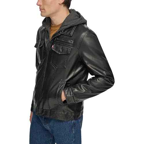 Levi's Men's Faux Leather Hooded Trucker Jacket With Sherpa Lining (Regular & Big & Tall Sizes)