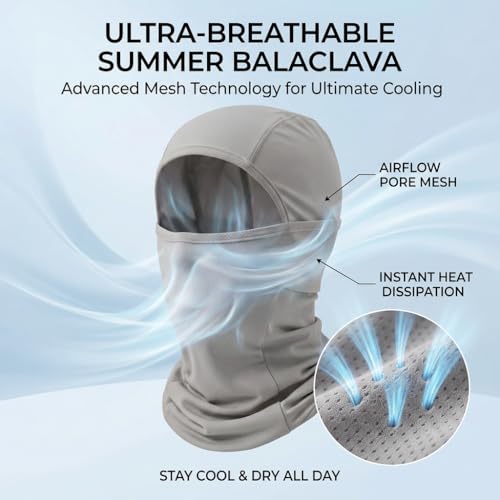 Grey Summer Balaclava Sun UV Protection Face Mask - Breathable & Cooling