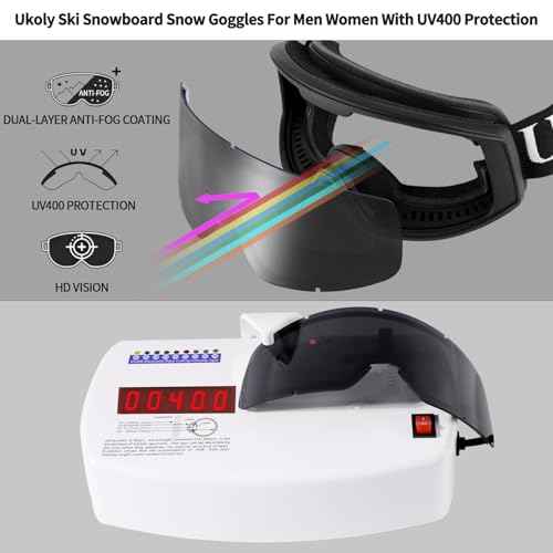 Ukoly Ski/Snowboard Goggles for Men Women, Snow Goggles HD Lens Anti-Fog Coating OTG Design UV400 Protection Windproof