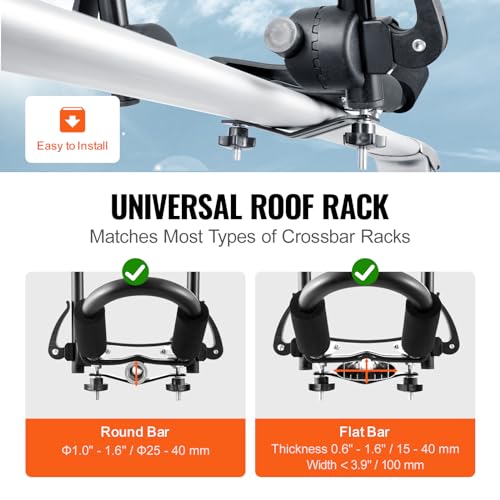 VEVOR Kayak Roof Rack 2 Pairs J-Bar, Soft Roof Rack Quick Folding, Top Mount Tie Down, Carrier for Kayak, Surf Board, Canoe, SUP, Ski Board, Mount on Car, SUV, Truck, 2 Kayaks