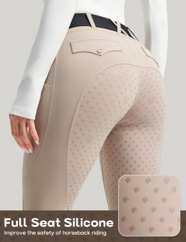 Women's Horse Riding Tights with Pockets - Full Seat Breeches, High Waist, Apricot Small Variation