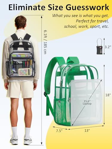 Green 18-Inch Heavy Duty Clear Backpack with TSA Lock - Large