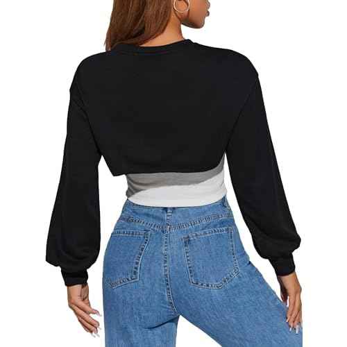 LovelyWholesale Women Crewneck Long Sleeve Crop Top Workout Gym Casual Cut out Loose Cropped Sweatshirt