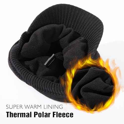 TOP-EX DryKnit¢â Winter Waterproof Merino Wool Visor Beanie Hat with Brim for Men Women, Knit Cap Stocking Warm Fleece Lined