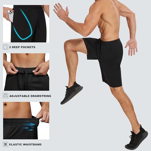 Men's Athletic Shorts with Pockets - 5 Pack Black Grey Navy Large Activewear