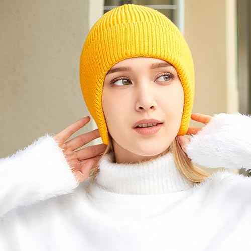 Winter Beanie Hats for Men Outdoor Stretchy Knit Ski Caps with Earflap Windproof