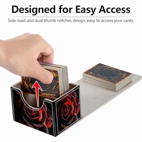 Magnetic Card Deck Box for Trading Card Games - Black & Red Roses, Holds 200+ Cards