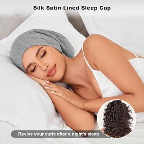 4Pcs Silk Satin Bonnets for Women Men, Adjustable Hair Wrap Slouchy Beanie Hat for Curly Hair