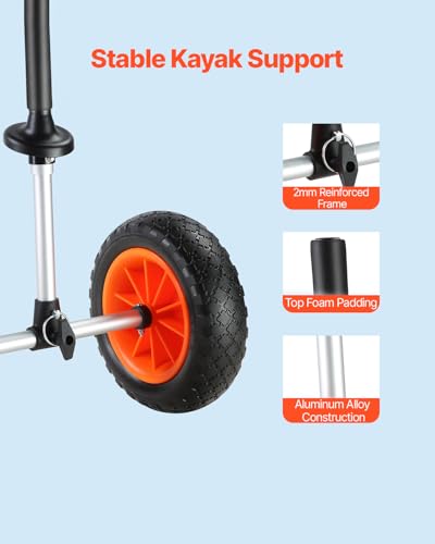 Kayak Cart 280lbs Load Capacity with Solid 10 Inch Tires, Adjustable Width & Foam Protection