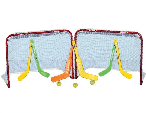 EZGoal Folding Mini Hockey Goal Set-2 Goals, Sticks & Balls