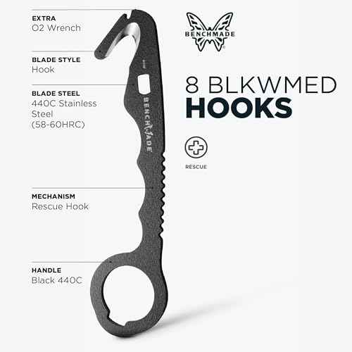 Benchmade - Hook Safety Cutter and O2 Wrench with Black 440C Handle (8 BLKWMED)
