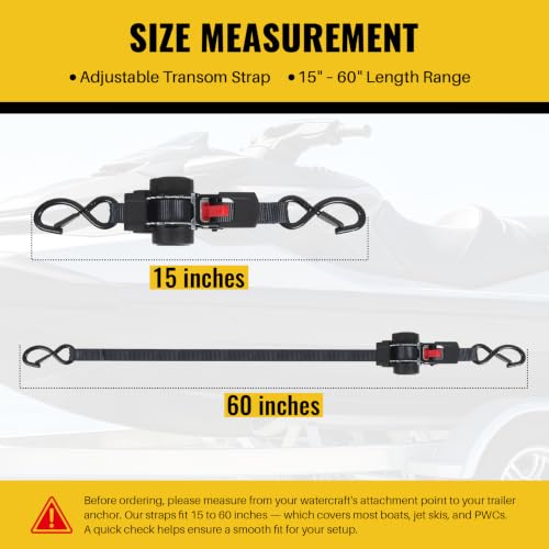 Black 1x5ft Retractable Boat Tie Down Straps with Double S Hooks - 2 Pack