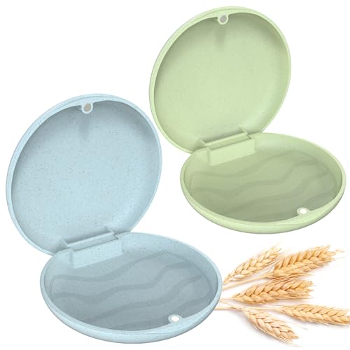2 Pack Retainer Case - Slim Oral Guard Travel Box in Green & Blue