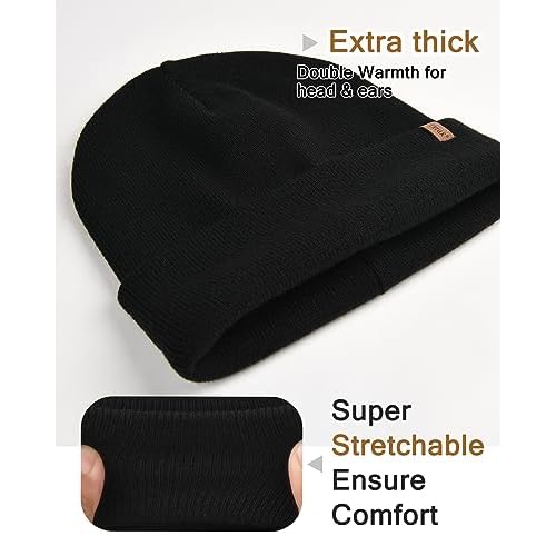 FURTALK Mens Beanie Fleece Lined Winter Hats Double Layered Stylish Knited Cuffed Plain Hat