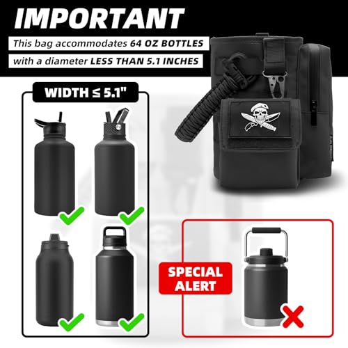 64oz Tactical Water Bottle Holder Bag with Strap - Black