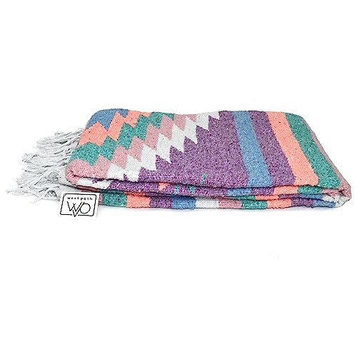 Pastel Aztec Navajo Style Blanket Handwoven Mexican Diamond Throw