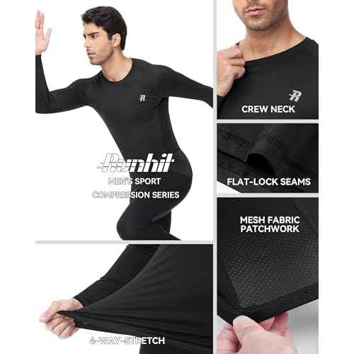 Runhit Compression Shirts for Men Long Sleeve Cool Dry Workout Undershirts Athletic Running Base Layer Top for Sports Gym