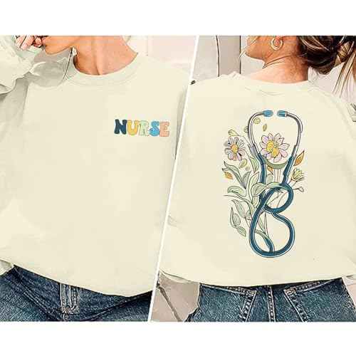 Nurse Graphic Crewneck Sweatshirts for women Floral Stethoscope Lightweight Sweatshirt Pullover Hoodie Nurses Gifts