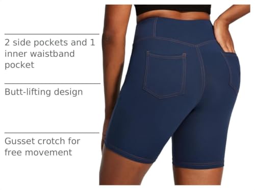 IUGA Women's 6-Inch Tummy Control Biker Shorts - Denim Navy Blue, Large