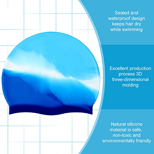 Kids Silicone Swim Cap Long Hair Large Mixed Colors / Tie-Dye (3 Pack) - 4-16 Years
