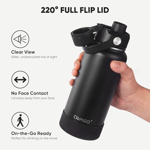 Black 64 oz Insulated Stainless Steel Water Bottle with Straw and Wide Mouth