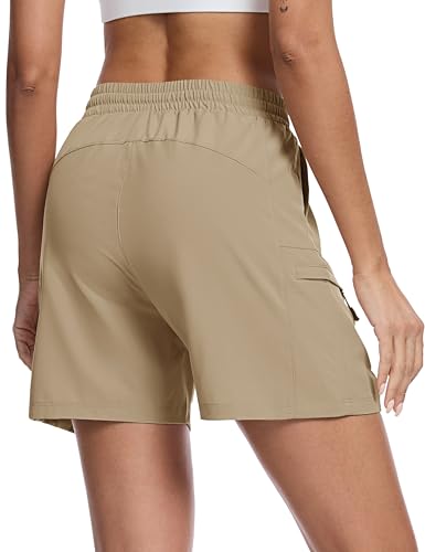 Women's Khaki 5-Inch Hiking Cargo Shorts - Lightweight, UPF 50+ Quick Dry Athletic Summer Shorts with Pockets