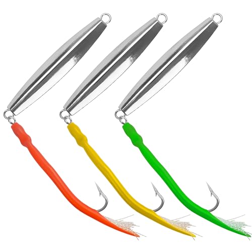 Saltwater Fishing Lures - Mix Colors 3pcs 2oz Metal Jigging Spoons for Deep Sea Surf Fishing