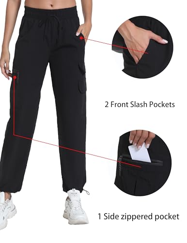 Water-Resistant Women's Hiking Pants with Pockets - Adjustable Leg, X-Large, Dark Black
