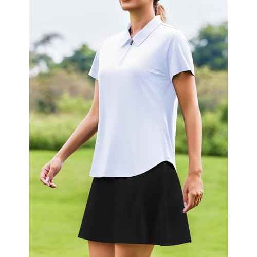 PINSPARK Womens Golf Shirts Short Sleeve Polo Moisture Wicking Tops V-Neck with Collar Shirts Tennis Outfits