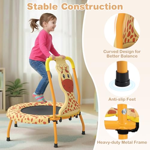 Baby Toddler Indoor Trampoline with Foam Handle & Safety Cover - Orange Giraffe