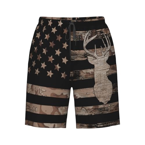 X-Large Men's Swim Trunks Beach Shorts with Mesh Lining & Pockets - Hunting Camo Deer