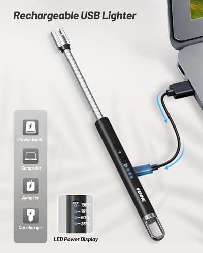 Electric Candle Lighter USB-C Rechargeable Wind-Resistant with Flexible Neck - Black & Black
