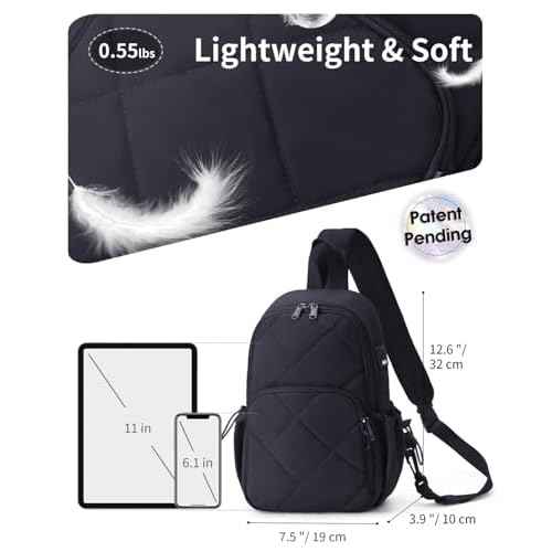 Wandering Nature Sling Bag for Women Lightweight Quilted Crossbody Bag Fits for 11" Tablet with Breathable Back Panel Anti Theft Pocket Padded Strap USB Charge Port, Ideal for Travel, Daily Use