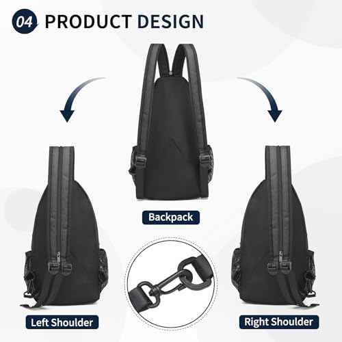 Convertible Sling Bag Crossbody Backpack, 12.9-Inch Pads Bags with Headphone Jack Shoulder Bag Casual Pack for Women Men Hiking Travel Cycling (Black)