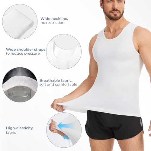 Men's Sleeveless Compression Shirt Body Shaper Vest Large Black & White Slimming Tank Top