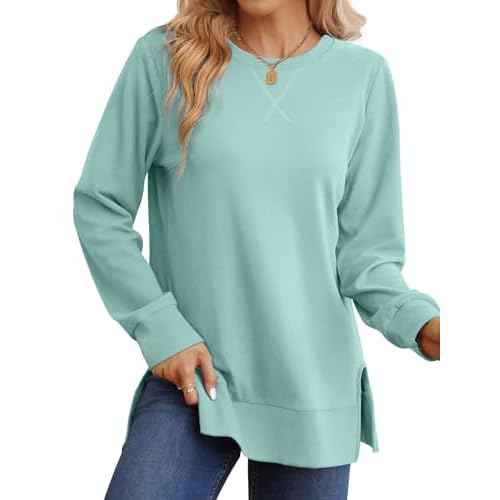 Saloogoe Sweatshirt for women Side Split Fall Fashion 2025 Long Sleeve Shirts Trending Now