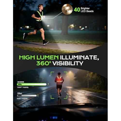 LED Reflective Vest Super Bright Lighting, 360¡Æ Visible Running Light for Runners, Waterproof Adjustable Reflective Running Vest Headlamp for Men/Women/Kids Night Walking/Running/Cycling