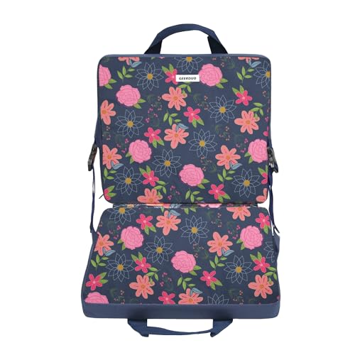 Blue Floral 2-Fold Stadium Bleacher Seat Cushion 4cm Thick Portable Back Support