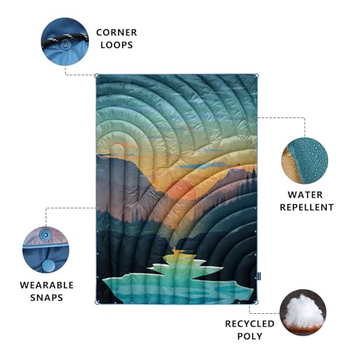 Puffy Camping Blanket - Large 52x75 Inch Outdoor Quilt with Waterproof Coating - Sunset Variation